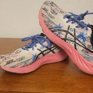Asics Women's Floral Athletic Shoes - Pink and Blue